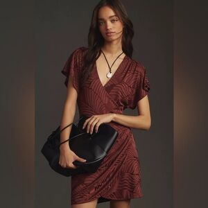 Anthropologie Deep Red Wrap Mini Dress